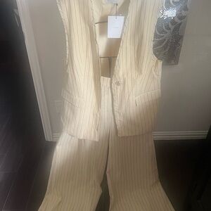 DISSH Cream Pinstripe Wide Leg Jumpsuit